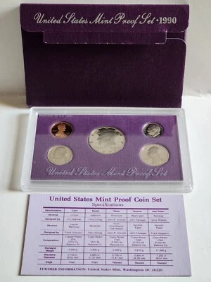 1990 United States Mint Proof Set 5 Coin Set With COA - Image 1 of 4