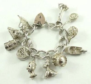 Exquisite Sterling Silver Heart Padlock Charm Bracelet & 11 Unique Charms - Picture 1 of 12