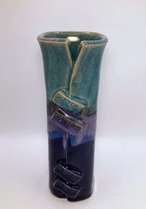 Studio Art Pottery Slab Vase 7” high 2.5” wide - Picture 1 of 4