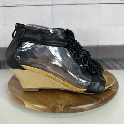 Spring Step Patriza Sandal Womens 8.5 Black Wedge Harlequin Floral T Strap - Image 1 of 4