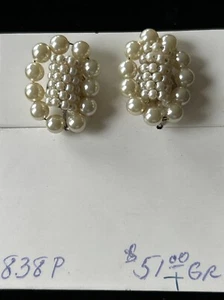 Vintage 50er Jahre - SAMENPERLEN Kunstperlen Schraubverschluss OHRRINGE - Bild 1 von 3