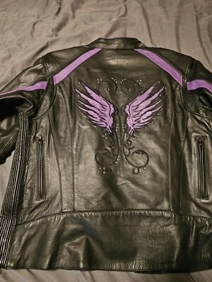 Women's Milwaukee Leather Motorcycle Jacket Size XL Black Purple Wings - Image 1 of 4