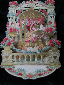 Kulissenkarte: Valentinstag, " Engel u. Rosen " 1920-1930, mit Golddruck - Bild 1 von 4