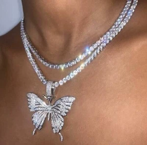 3 piece SET tennis butterfly choker , bling butterfly , butterfly tennis necklac - Picture 1 of 10