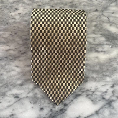 Valerio Garati Men's Pure Silk Gold Black Check Print Jacquard Necktie~4" J174 - Image 1 of 4