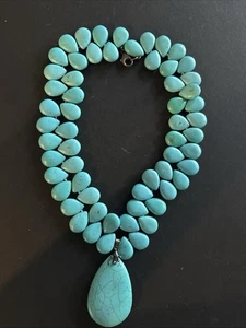 Vintage 925 Sterlingsilber Indianer Grob Türkis Nugget Halskette Halsreif - Bild 1 von 1