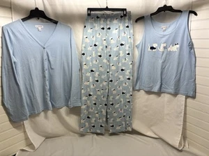 Kim Rogers Damen 3-teiliges Pyjama Set Pullover/Tank/Hose blau mit Hunden Größe M - Bild 1 von 10