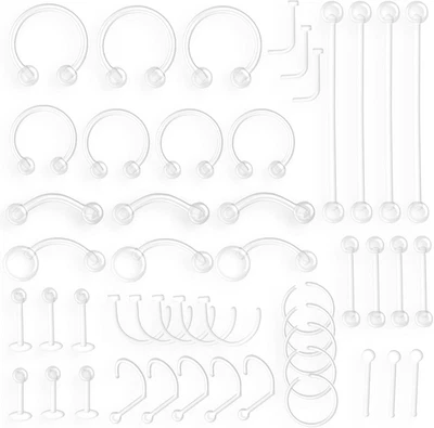 48 Pieces Transparent Plastic Retainer Piercing Trasparente per Naso, Orecchie,  - Immagine 1 di 4