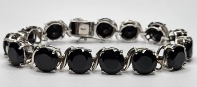 925 Sterling Silver 42ct Natural Black Spinel Tennis Line Bracelet - Image 1 of 4