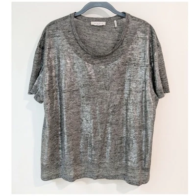 Sandro Paris Metallic Silver 100% Linen Boxy  T-shirt Size 2 US Small - Image 1 of 4