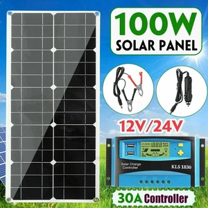 100W Solar Panel Kit Dual USB Flexible 18V Battery Charger Car with Controller - Picture 1 of 10