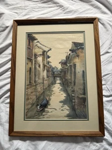 Chinesisches Wu Delong Original "Chinesische Kanalszene" Aquarell Gemälde auf Papier - Bild 1 von 16