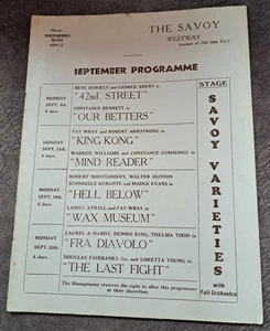 Sept 1933 Savoy Cinema Shepherds Bush Film Programme King Kong Laurel & Hardy - Picture 1 of 7