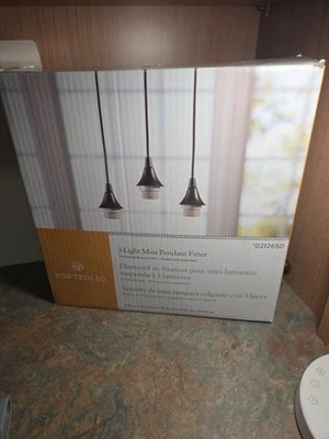 Portafolio Mini Luces Colgantes Bronce Frotado con Aceite 3 Luces Caja Abierta Foto 1 de 3