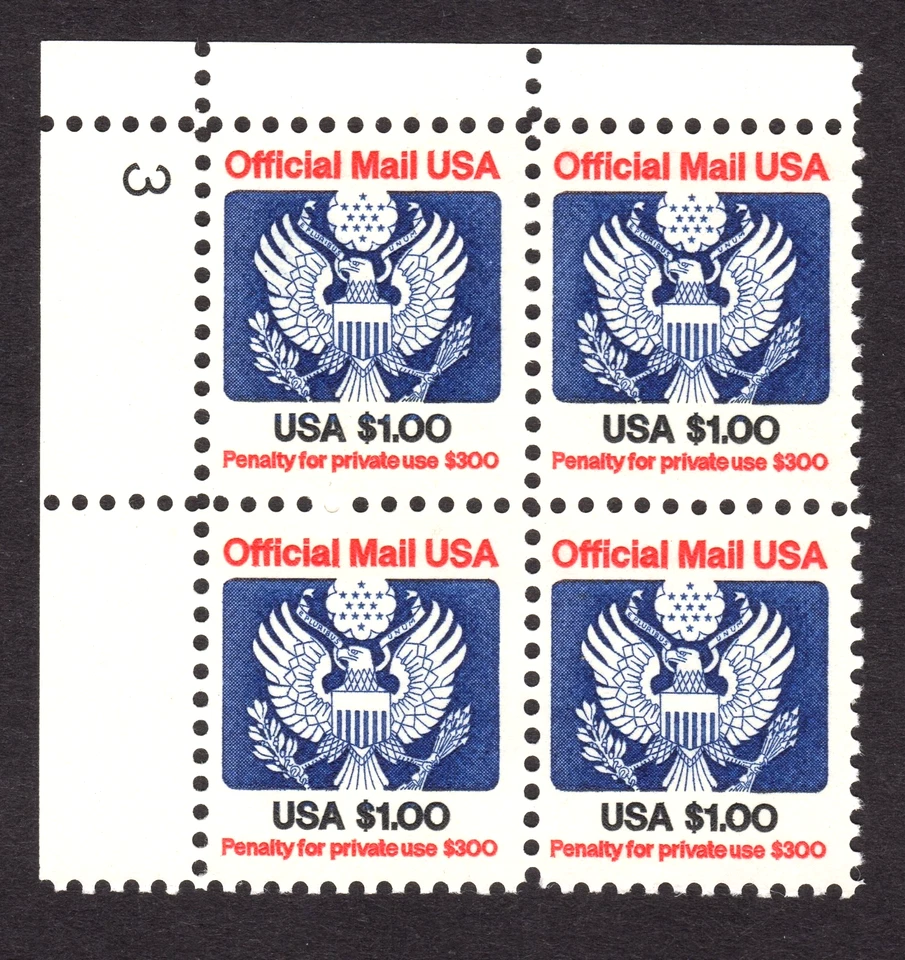 Scott #O132 Official Mail Block of 4 Stamps - MNH P#3 UL - Image 1 of 1