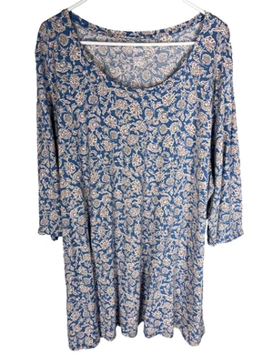 Túnica manga ballet Jill Pure Jill para mujer talla 4X azul estampado floral boho costero Foto 1 de 4