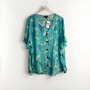 ana Woman Top Bluse Kurzarm Türkis V-Ausschnitt Neu - Bild 1 von 6