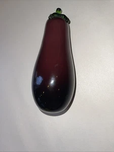 Hand Blown Glass Eggplant Sculpture Art Glass Vegetable Paperweight 7 Inch Decor - Picture 1 of 3