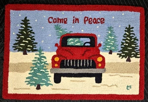 Alfombra de lana enganchada 36" x 24 Come in Peace Chandler 4 esquinas Laura Megroz Navidad - Imagen 1 de 6