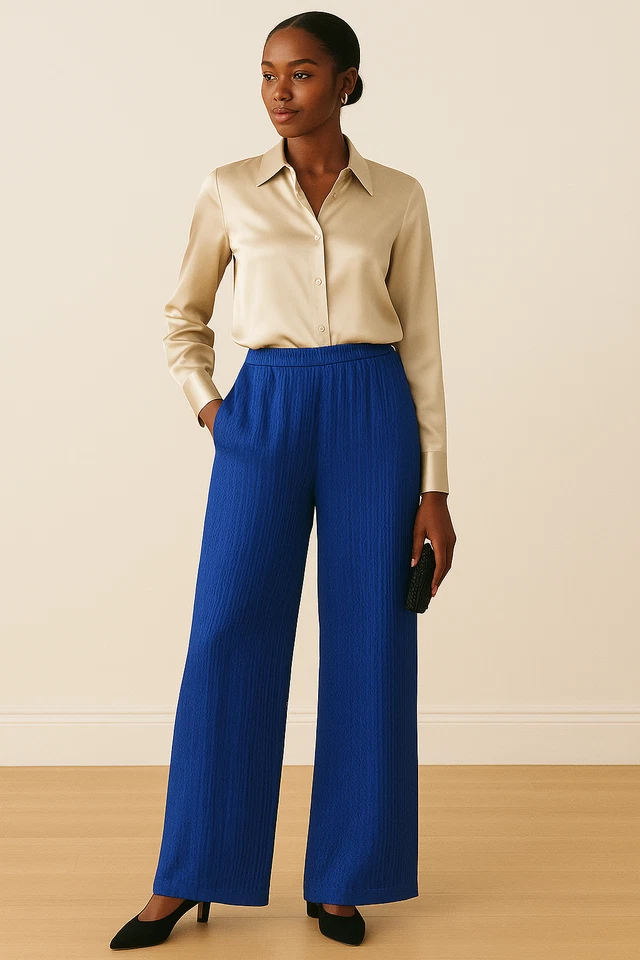 Calça Lafayette 148 New York Parkside cetim plissado azul feminina tamanho XL nova - Imagem 1 de 4