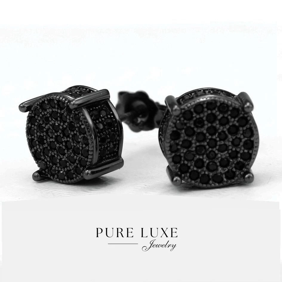 Pendiente de plata esterlina negro 925, circonita cúbica 6 mm para hombre*unisex... caja Foto 1 de 3