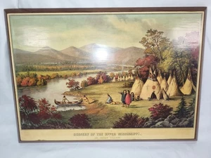 Scenery of the Upper Mississippi: An Indian Village Art on Wood Currier & Ives - Picture 1 of 7