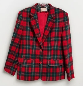 Pendleton Plaid Red Green Wool Blazer Size 12 - Picture 1 of 8
