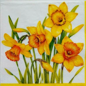 3x Papier Design Servietten Decoupage Basteln Tissue gelb Blume Narzisse Frühling - Bild 1 von 3