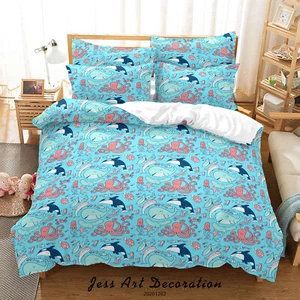 3D Whale Fish Starfish Pattern Quilt Cover Set Duvet Cover Bedding Pillowcases - Picture 1 of 6