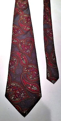 Corbata clásica Hunter Haig $69 gris/rojo cachemira 100 % seda 58" Foto 1 de 4