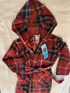 Boys' Size 5/6 Hooded Fleece Plaid Plush Robe by Komar Kids-NEW WITH TAGS! - Picture 1 of 5