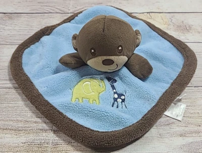 Manta de seguridad Lovey para bebé mono de peluche recién nacida Marrón Azul 10" x 10" Foto 1 de 4