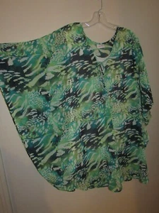 Jaclyn Smith Tunic Blouse Womens Plus size 2X Green Print Caftan & Tank Top - Picture 1 of 7