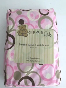Sábana de cuna ajustada tejida George Baby Sateen 52x28" con motivo de círculos y puntos de algodón - Imagen 1 de 5