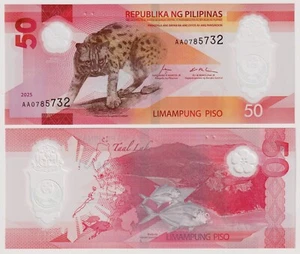 2025 Philippines 50 Piso P237 New UNC Polymer  - Visayan Leopard - AA Prefix - Picture 1 of 4