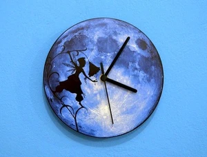 Flower Fairy Silhouette On Moon - Wall Clock - Picture 1 of 3