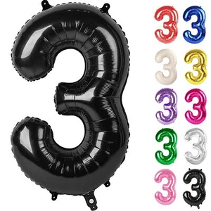Black Number 3 Balloon 40 Inch 3 Balloon Number 3rd Birthday Decorations Blac... - Picture 1 of 8