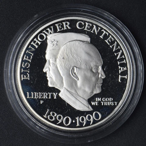 1990-P Proof Eisenhower Modern Commemorative Silver Dollar 1$ -COINGIANTS Cover