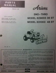 Ariens S-12 14 16 Lawn Garden Tractor Sno-Thro Parts Manual Snow Thrower 36 & 48 - Picture 1 of 1