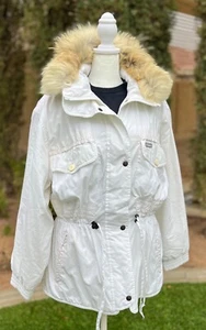 Colmar Long Ski Snow Jacket Women’s 10 White Puffy, Hidden Hood, Italy - Picture 1 of 14