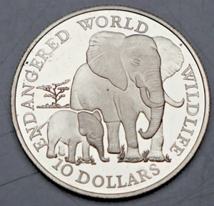 COOK ISLANDS: 10 Dollars 1990: ELEFANTEN - ENDANGERED WILDLIFE, SILBER PP Be42 - Bild 1 von 2