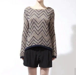 Rag & Bone Rowan Pullover Gr. Small blau hellbraun geometrisches Strickmuster - Bild 1 von 8