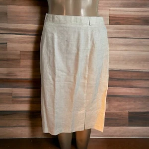 VTG Jaclyn Smith Women's Linen Beige A-line Skirt Size 12 Slit Back Zip EUC - Picture 1 of 6