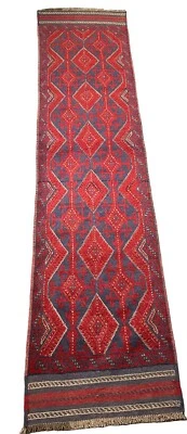 Handmade Afghan Runner Geometric Design 25in x 104in 100% Wool - Image 1 of 3