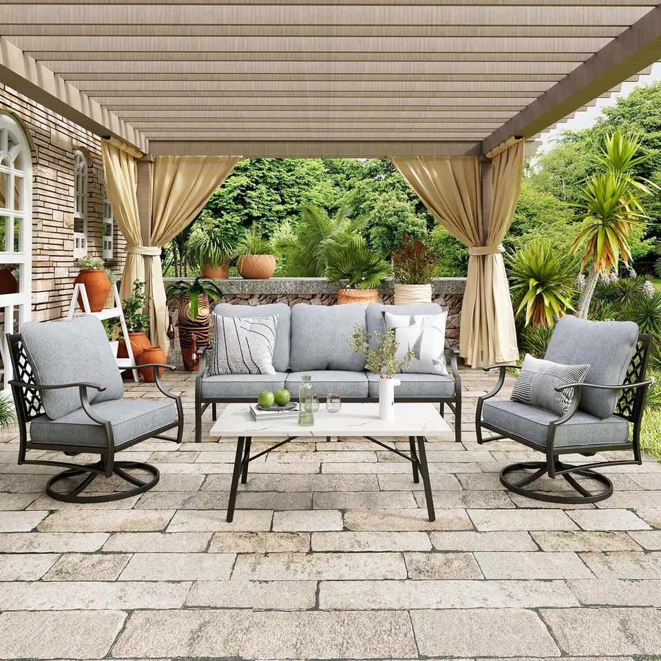 PHI VILLA 5 Seats Patio Furniture Set Outdoor Conversation Sets Sofa Chairs for 5 Grey