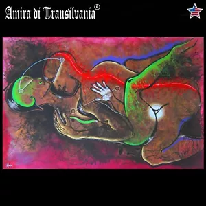 dipinto originale arte contemporanea figure astratte psichedeliche amanti del kamasutra - Foto 1 di 24