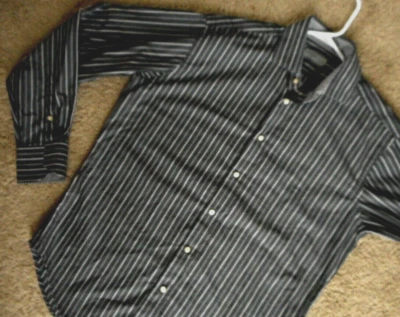 Jack Stone Thomas Dean Black Gray Stripe Long Sleeve Collar 100% Cotton Mens Med - Image 1 of 4