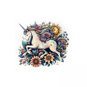Whimsical Unicorn Vinyl Decals, Cute Stickers for Kids, Floral Wall Art, Magical - Picture 1 of 5