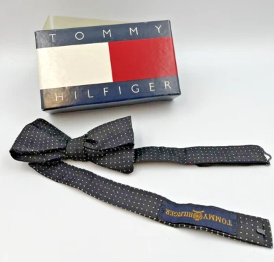 Vintage Tommy Hilfiger Men’s 100% Silk Bow Tie Blue Pindots with Box - Image 1 of 4