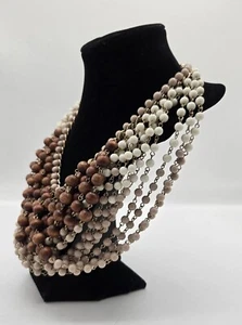 Collana Drappo Boho Chic Legno e Acrilico - Pezzo Unico Vintage Statement 18" - Foto 1 di 8